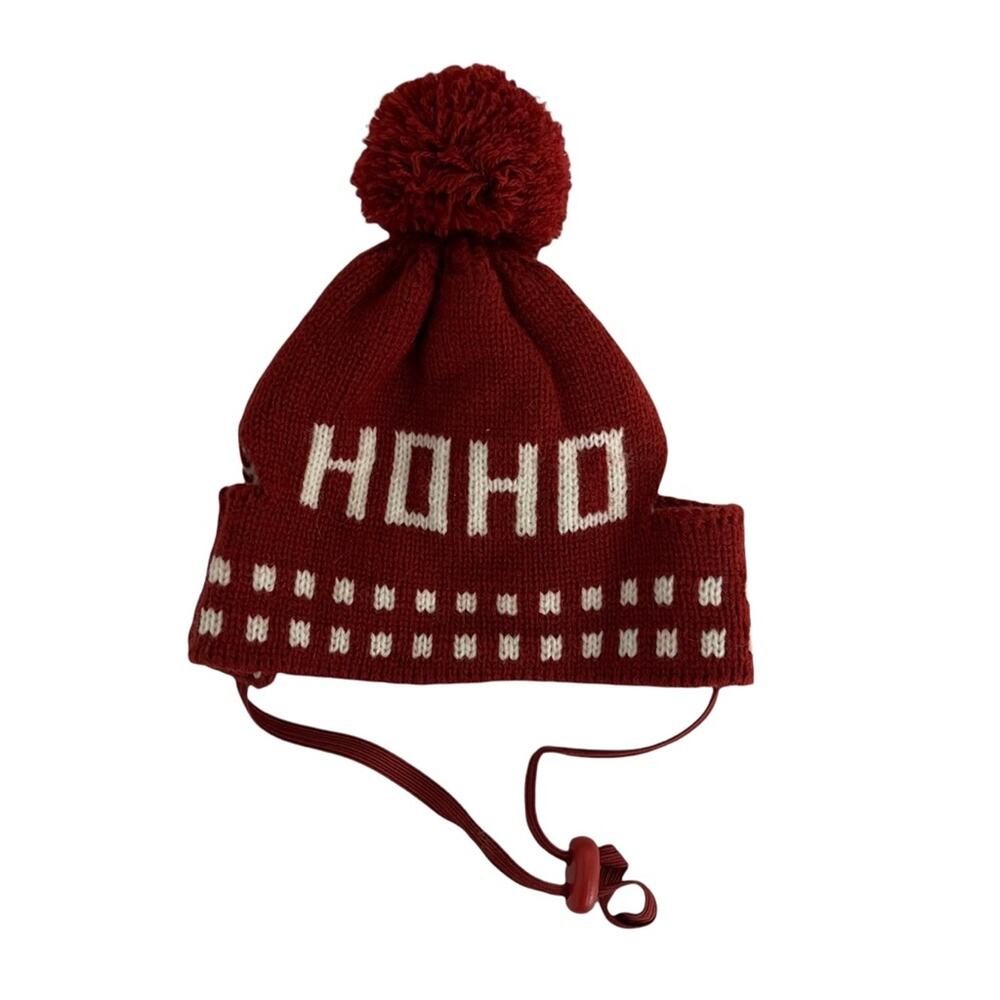 NWOT SMALL DOG M/L Winter Hat HoHo Christmas Santa Holiday Red & White PomPom